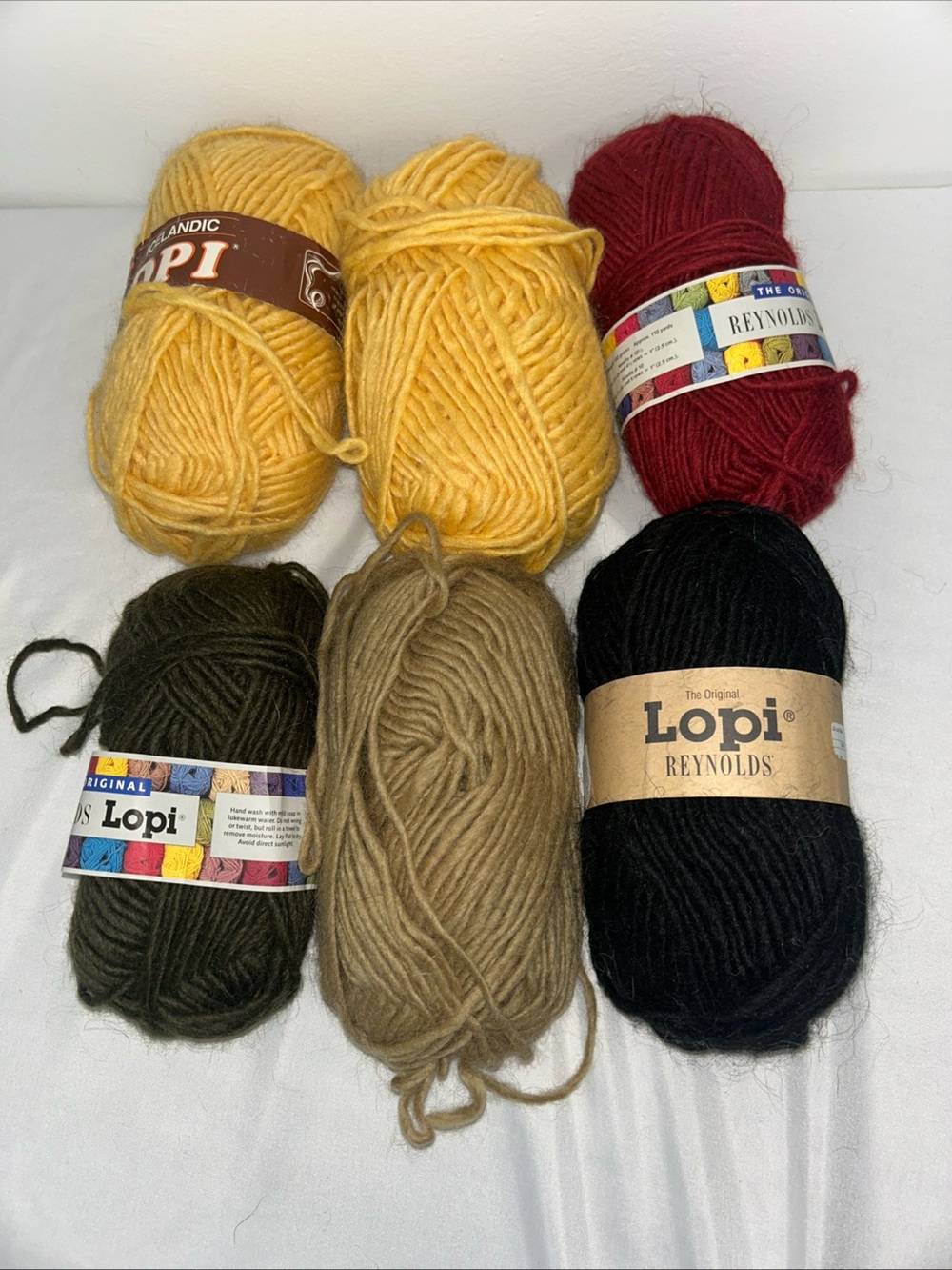 Lopi Reynolds Icelandic Wool Mixed Lot 5+ Skeins Yellow Black Red Tan Green/brwn